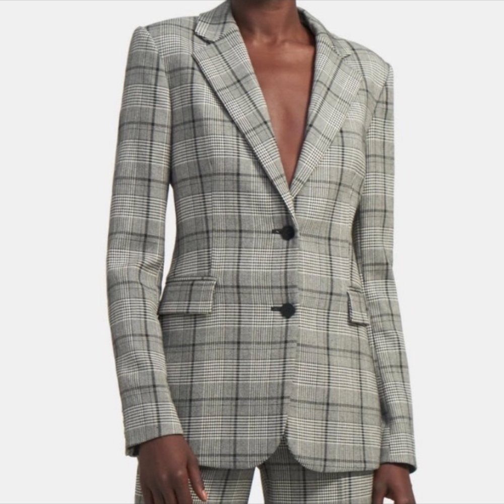 NWT Theory Aaren Single-Breasted Blazer in Plaid Size 2